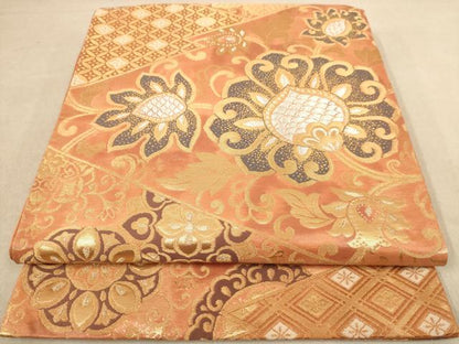平和屋着物◎六通柄袋帯 更紗花文 金銀糸 正絹 逸品 AAAZ5746dt