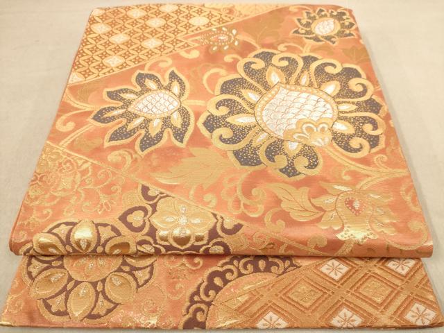 平和屋着物◎六通柄袋帯 更紗花文 金銀糸 正絹 逸品 AAAZ5746dt