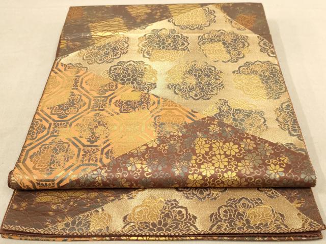 平和屋着物◎西陣 服部織物謹製 六通柄袋帯 切嵌花文 こはく錦 金糸 正絹 逸品 AAAZ5748dt