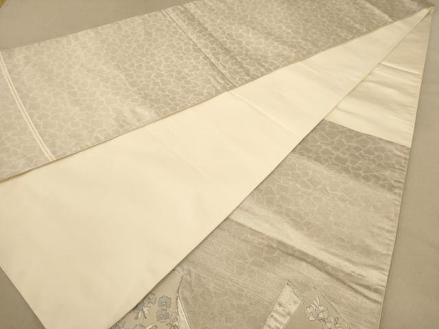 平和屋着物◎太鼓柄袋帯　駒刺繍　地紙草花文　銀糸　正絹　逸品　AAAZ5767dt