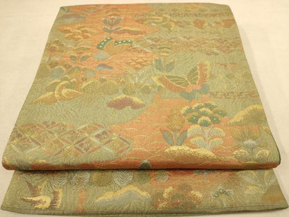 平和屋着物◎六通柄袋帯　花蝶文　金糸　正絹　逸品　AAAZ5769dt
