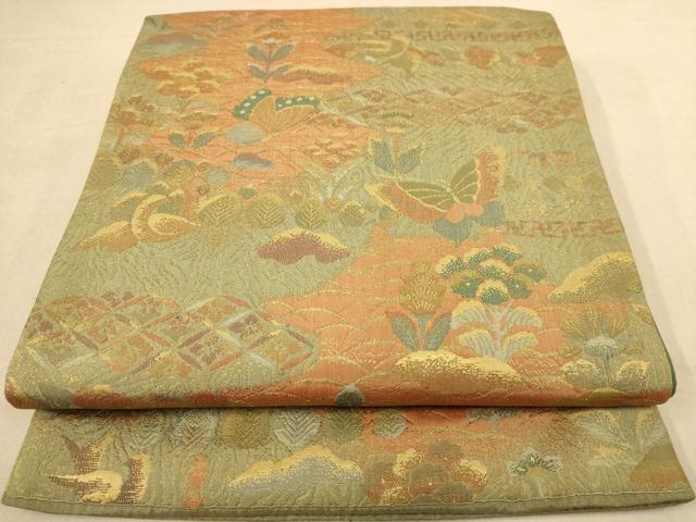 平和屋着物◎六通柄袋帯　花蝶文　金糸　正絹　逸品　AAAZ5769dt