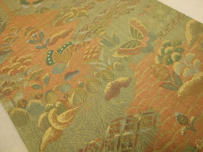 平和屋着物◎六通柄袋帯　花蝶文　金糸　正絹　逸品　AAAZ5769dt