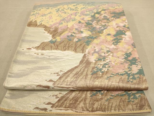 平和屋着物◎六通柄袋帯 遠山風景文 金糸 正絹 逸品 AAAZ5796dt