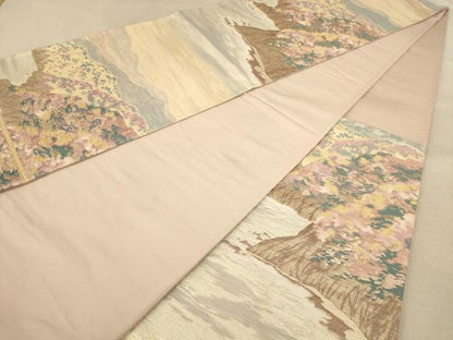 平和屋着物◎六通柄袋帯 遠山風景文 金糸 正絹 逸品 AAAZ5796dt
