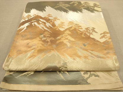 平和屋着物◎六通柄袋帯 遠山風景文 金銀糸 正絹 逸品 AAAZ5801dt
