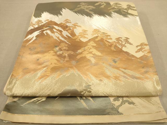 平和屋着物◎六通柄袋帯 遠山風景文 金銀糸 正絹 逸品 AAAZ5801dt