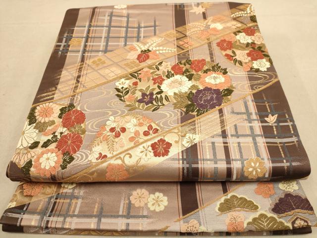 平和屋着物◎両面　六通柄袋帯　唐織　花丸文　金糸　正絹　逸品　AAAZ5809dt