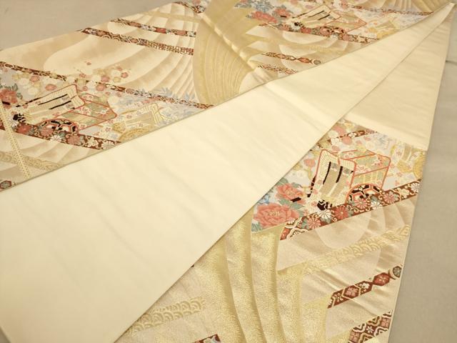 平和屋着物◎六通柄袋帯　駒刺繍　慶長御所絵巻　金糸　正絹　逸品　AAAZ5815dt