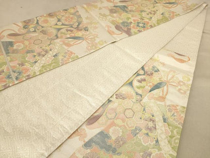 平和屋着物◎佐賀錦 六通柄袋帯 几帳花文 金銀糸 正絹 逸品 AAAZ5817dt