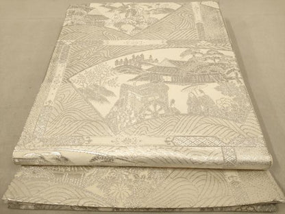 平和屋着物◎六通柄袋帯 人物風景文 銀糸 正絹 逸品 AAAZ5821dt