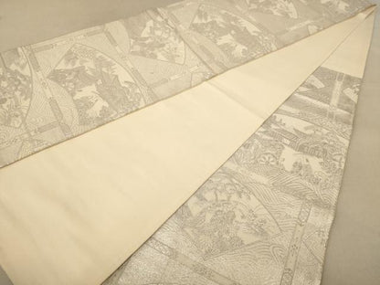 平和屋着物◎六通柄袋帯 人物風景文 銀糸 正絹 逸品 AAAZ5821dt