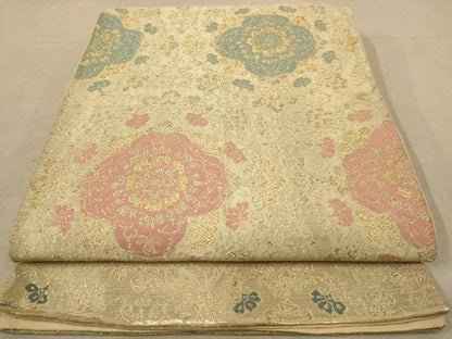 平和屋着物◎六通柄袋帯 更紗花文 金銀糸 正絹 逸品 AAAZ5824dt