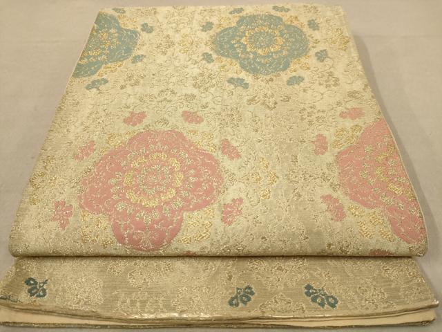 平和屋着物◎六通柄袋帯 更紗花文 金銀糸 正絹 逸品 AAAZ5824dt