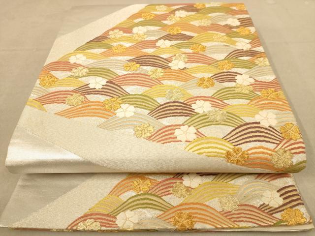 平和屋着物◎太鼓柄袋帯 流水花文 金糸 正絹 逸品 AAAZ5828dt