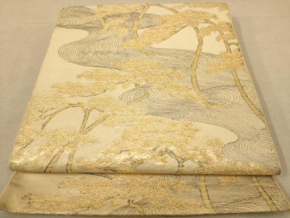 平和屋着物◎六通柄袋帯 流水松文 金糸 正絹 逸品 AAAZ5830dt