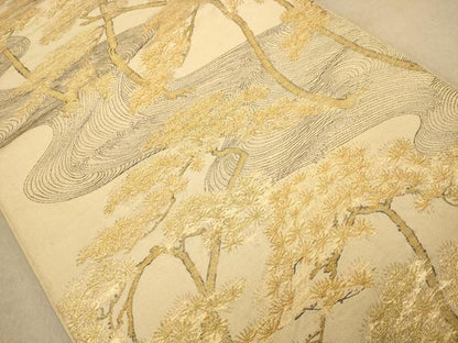 平和屋着物◎六通柄袋帯 流水松文 金糸 正絹 逸品 AAAZ5830dt