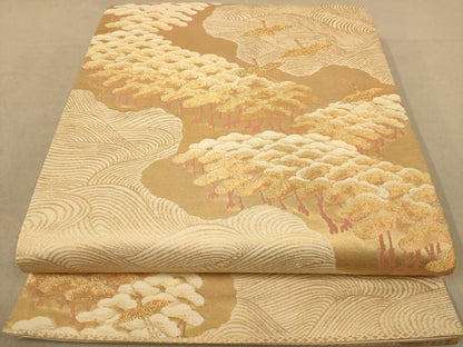 平和屋着物◎六通柄袋帯 飛鶴松文 金糸 正絹 逸品 AAAZ5831dt