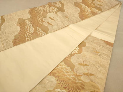 平和屋着物◎六通柄袋帯 飛鶴松文 金糸 正絹 逸品 AAAZ5831dt