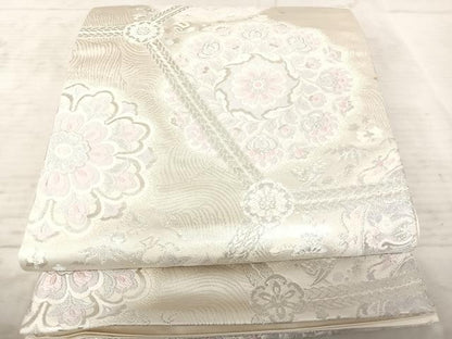 平和屋着物◎六通柄袋帯 唐織 正倉院花文 銀糸 正絹 逸品 AAAZ5841yx