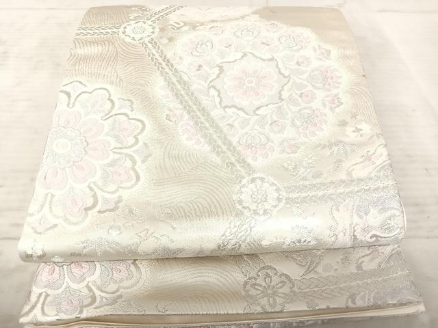 平和屋着物◎六通柄袋帯 唐織 正倉院花文 銀糸 正絹 逸品 AAAZ5841yx