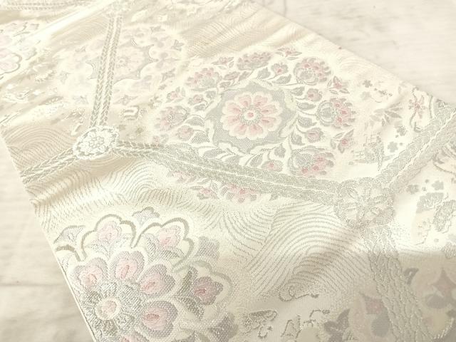 平和屋着物◎六通柄袋帯 唐織 正倉院花文 銀糸 正絹 逸品 AAAZ5841yx