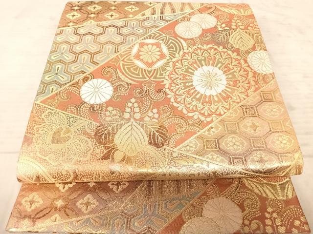 平和屋着物◎六通柄袋帯　切嵌花文　金糸　正絹　逸品　AAAZ5843yx