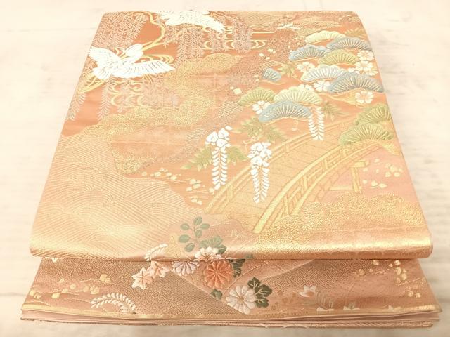 平和屋着物◎六通柄袋帯 唐織 道長白鷺松文 金糸 正絹 逸品 AAAZ5853yx