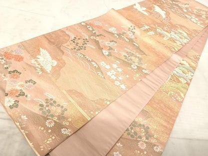 平和屋着物◎六通柄袋帯 唐織 道長白鷺松文 金糸 正絹 逸品 AAAZ5853yx