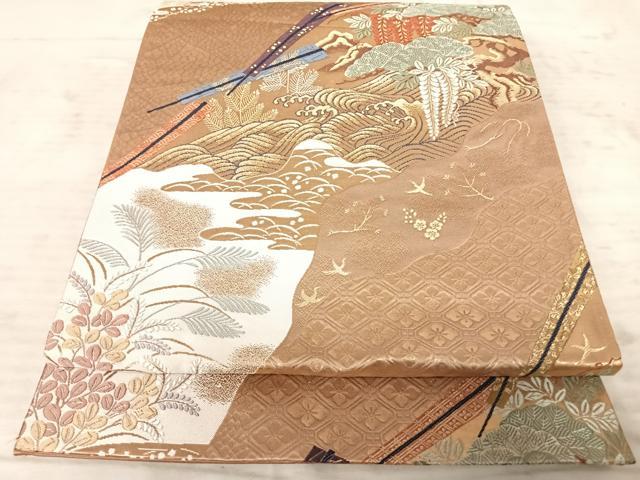 平和屋着物◎六通柄袋帯 唐織 立波松文 金糸 正絹 逸品 AAAZ5854yx