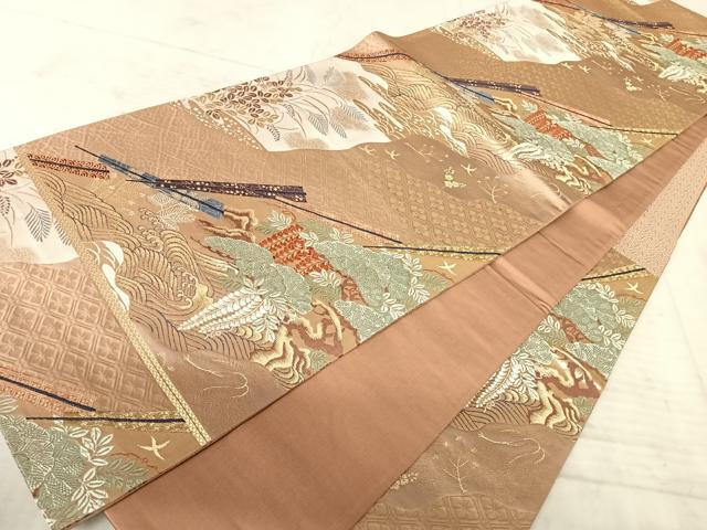 平和屋着物◎六通柄袋帯 唐織 立波松文 金糸 正絹 逸品 AAAZ5854yx