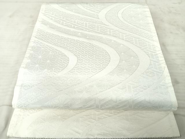 平和屋着物◎六通柄袋帯 流水花文 銀糸 正絹 逸品 AAAZ5865yx