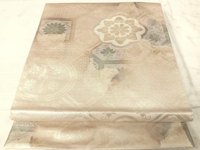 平和屋着物◎六通柄袋帯 蜀江花文 銀糸 正絹 逸品 AAAZ5873yx