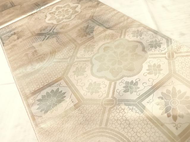 平和屋着物◎六通柄袋帯 蜀江花文 銀糸 正絹 逸品 AAAZ5873yx