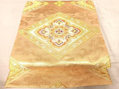 平和屋着物◎六通柄袋帯 唐織 花菱文 金糸 正絹 逸品 AAAZ5876yx