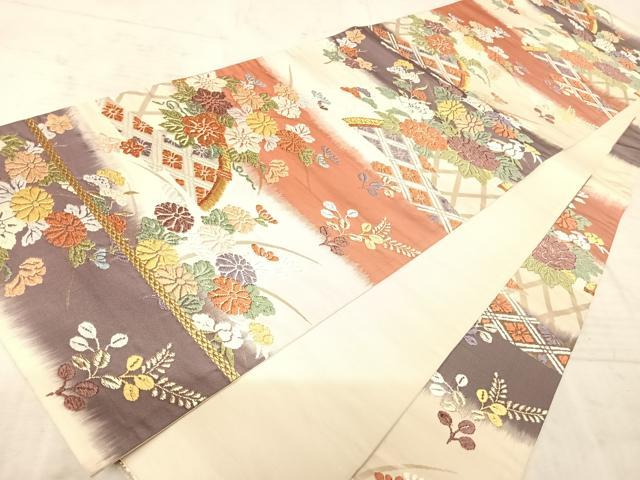 平和屋着物◎六通柄袋帯 唐織 籬花文 金糸 正絹 逸品 AAAZ5878yx