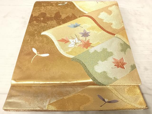 平和屋着物◎六通柄袋帯 唐織 百金 舞葉文 金糸 引箔 正絹 逸品 AAAZ5883yx