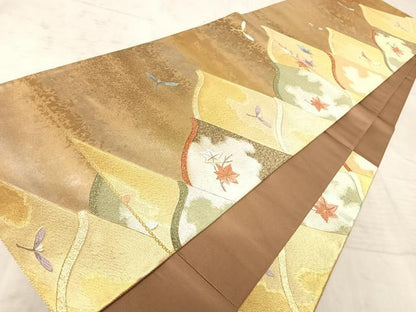 平和屋着物◎六通柄袋帯 唐織 百金 舞葉文 金糸 引箔 正絹 逸品 AAAZ5883yx