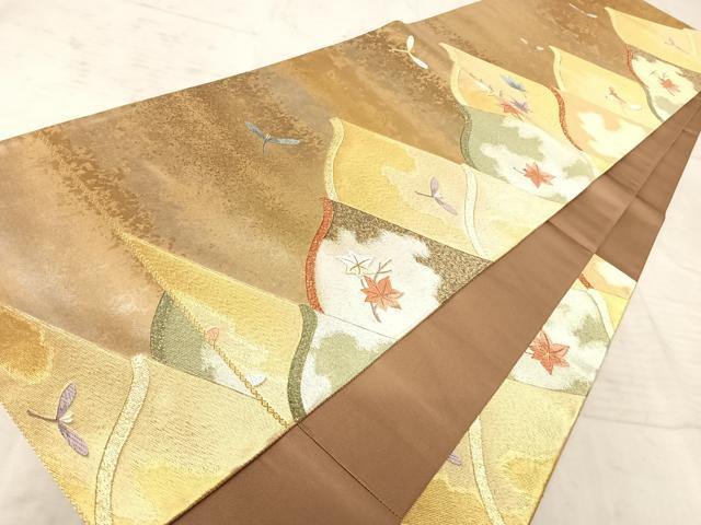 平和屋着物◎六通柄袋帯 唐織 百金 舞葉文 金糸 引箔 正絹 逸品 AAAZ5883yx