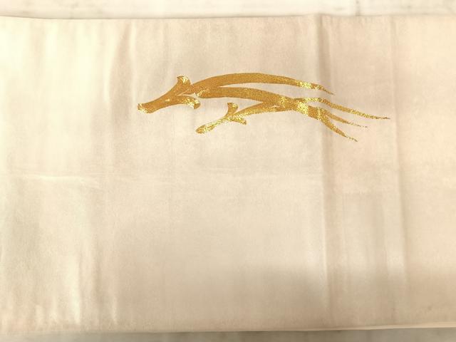 平和屋着物◎太鼓柄袋帯 駒刺繍 舞葉文 金糸 正絹 逸品 AAAZ5884yx