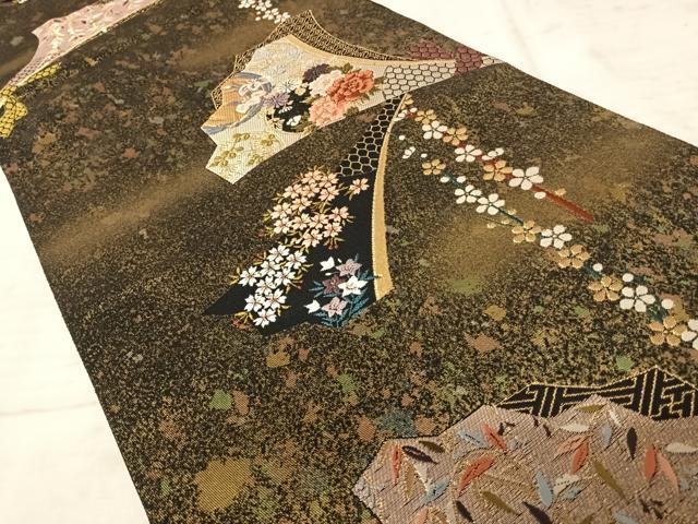 平和屋着物◎六通柄袋帯 唐織 扇面重ね紋 引箔 正絹 逸品 AAAZ5885yx