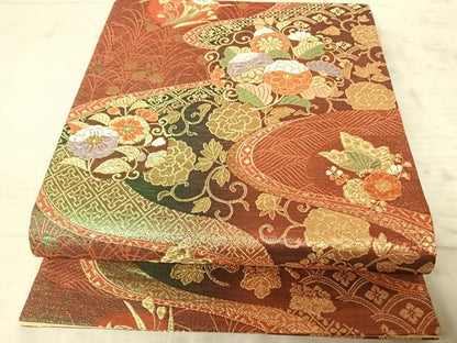 平和屋着物◎六通柄袋帯 唐織 流水花文 金糸 正絹 逸品 AAAZ5890yx
