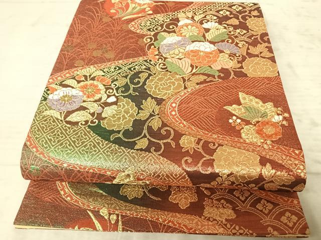 平和屋着物◎六通柄袋帯 唐織 流水花文 金糸 正絹 逸品 AAAZ5890yx