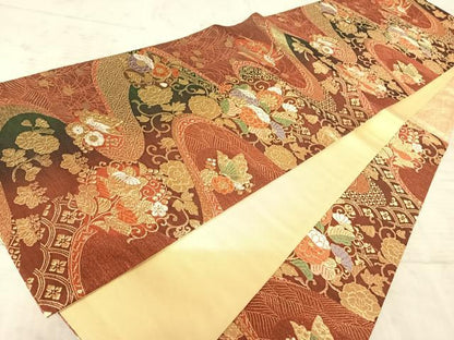 平和屋着物◎六通柄袋帯 唐織 流水花文 金糸 正絹 逸品 AAAZ5890yx