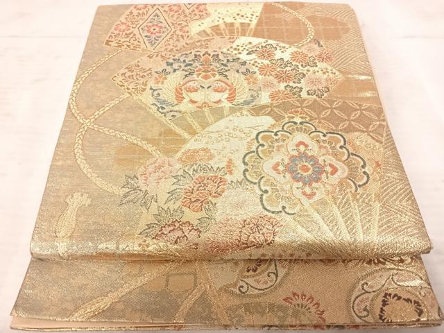 平和屋着物◎佐賀錦 六通柄袋帯 扇面花鳥文 金糸 正絹 逸品 AAAZ5904yx
