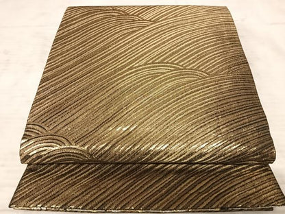 平和屋着物◎両面六通柄袋帯　流水花文　金銀糸　正絹　逸品　AAAZ5907yx