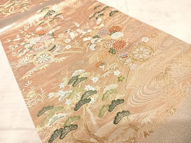 平和屋着物◎六通柄袋帯 唐織 花車文 金銀糸 正絹 逸品 AAAZ5910yx