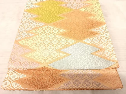 平和屋着物◎六通柄袋帯 唐織 松皮菱花文 金糸 正絹 逸品 AAAZ5911yx