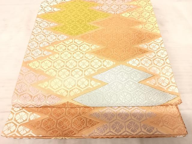 平和屋着物◎六通柄袋帯 唐織 松皮菱花文 金糸 正絹 逸品 AAAZ5911yx