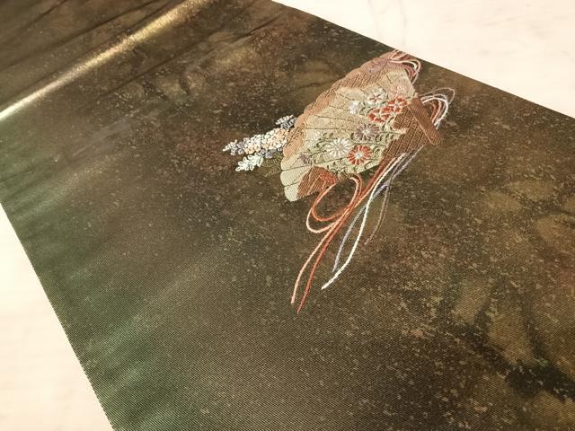 平和屋着物◎太鼓柄袋帯 唐織 扇面花文 引箔 正絹 逸品 AAAZ5914yx